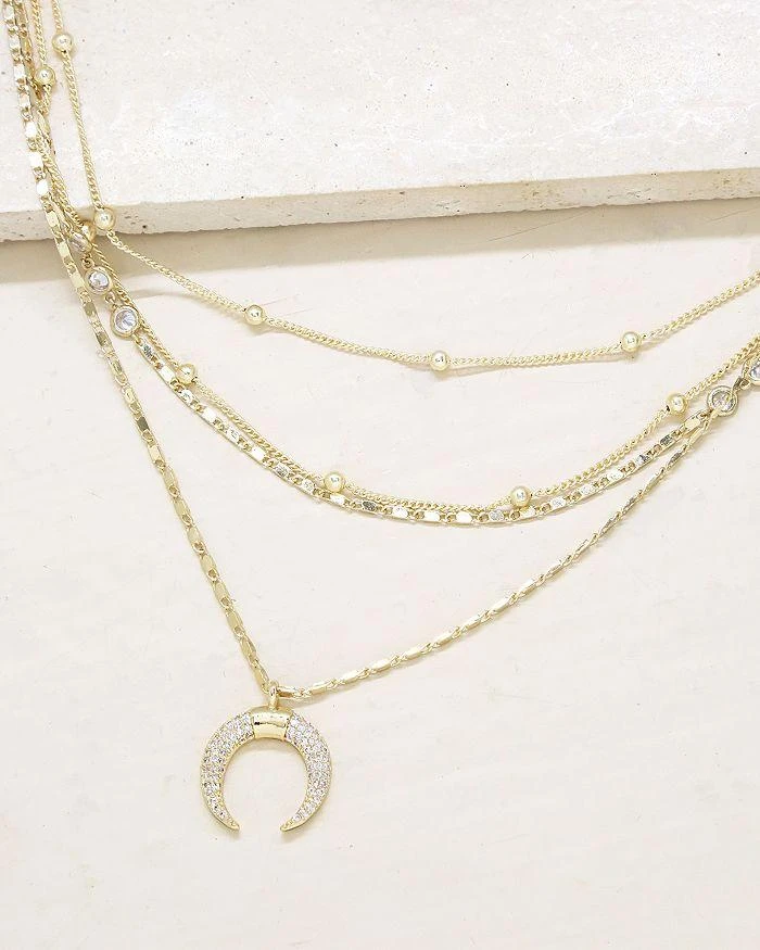 商品Ettika Jewelry|Layered Chain & Horn Pendant Necklace in 18K Gold Plate, 14",价格¥526,第3张图片详细描述