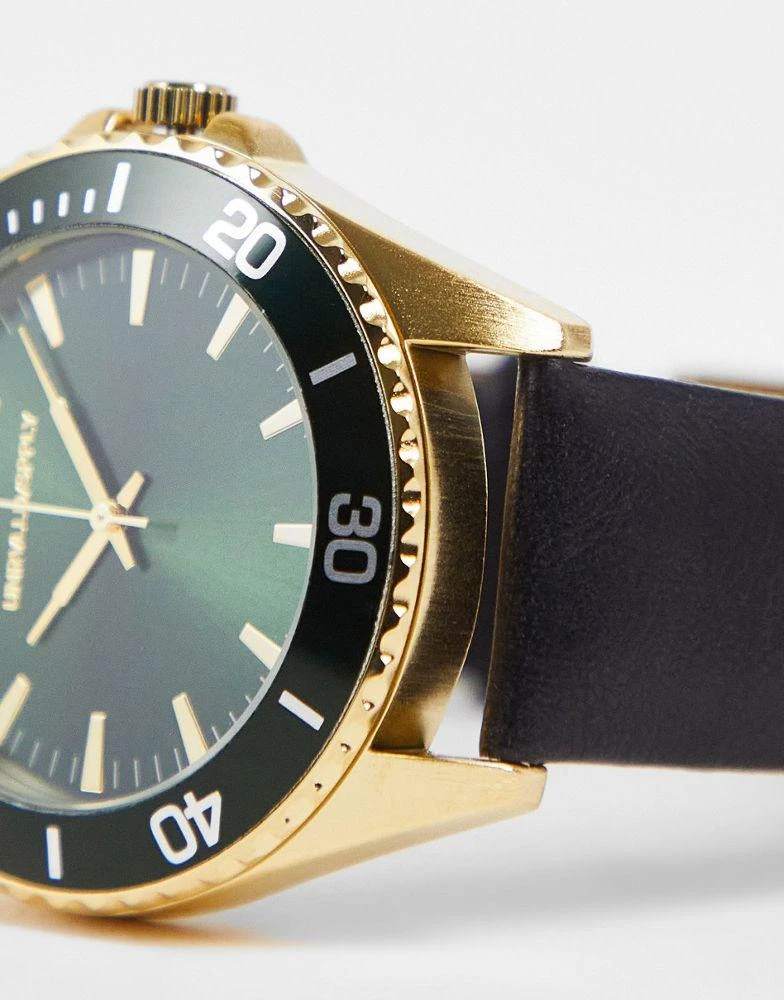 商品ASOS|ASOS DESIGN classic watch in  black with green face and gold details,价格¥293,第3张图片详细描述