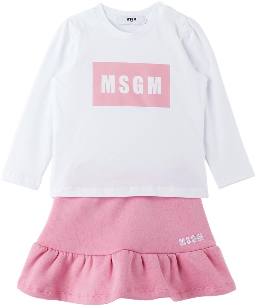 Baby White & Pink Long Sleeve T-Shirt & Skirt商品第1张图片规格展示