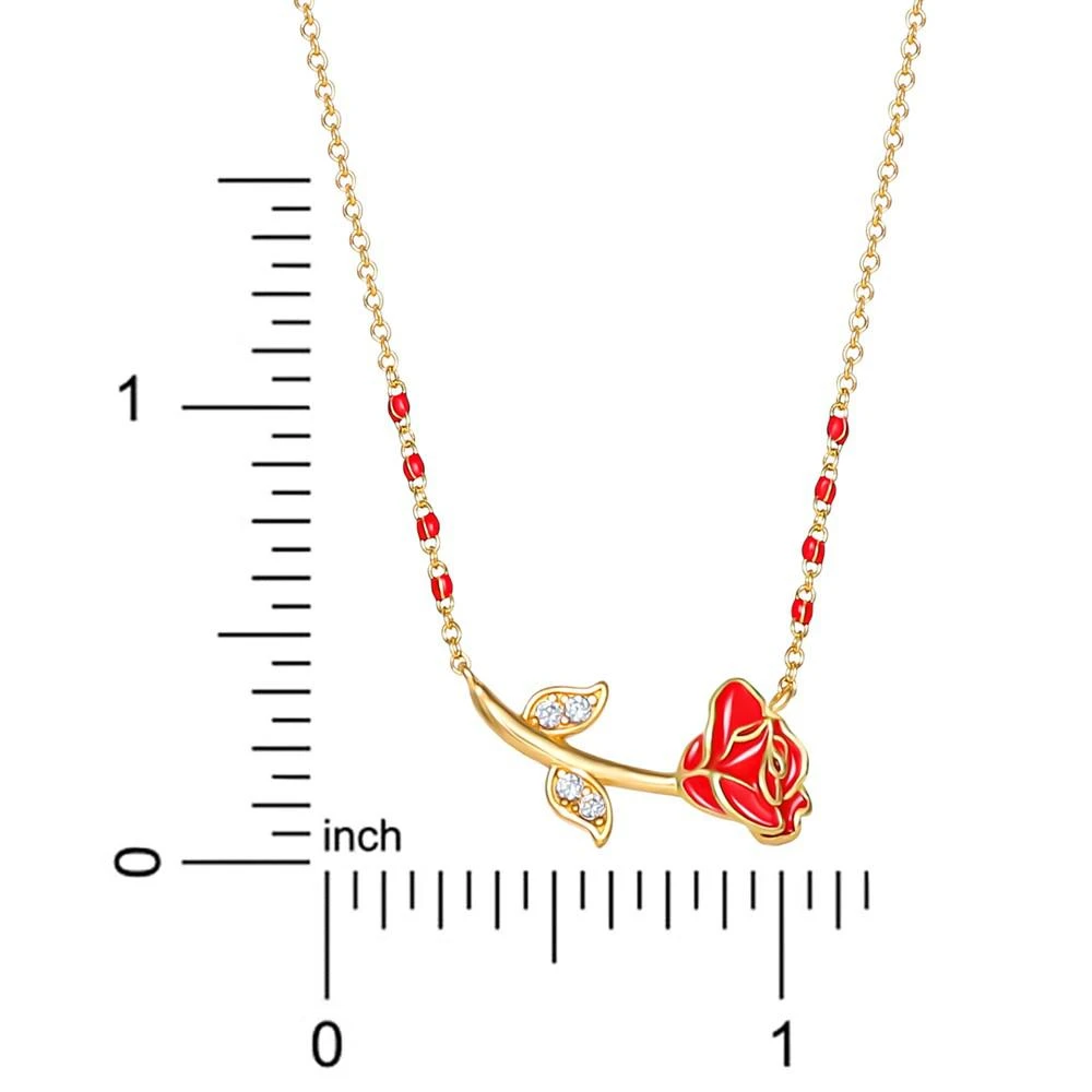 商品Disney|Cubic Zirconia & Enamel Beauty & the Beast Rose 17" Pendant Necklace in 18k Gold-Plated Sterling Silver,价格¥186,第4张图片详细描述