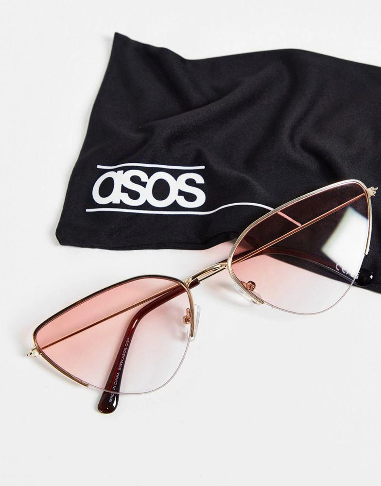 商品ASOS|ASOS DESIGN metal cat eye sunglasses in gold with pink lens,价格¥79,第2张图片详细描述