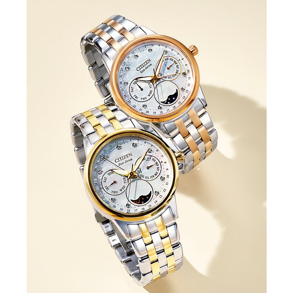 Women's Eco-Drive Calendrier Diamond Accent Two-Tone Stainless Steel Bracelet Watch 37mm商品第3张图片规格展示