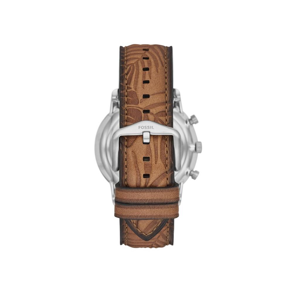 Men's Neutra Minimalist Chronograph, Embossed Brown Leather Strap Watch商品第2张图片规格展示
