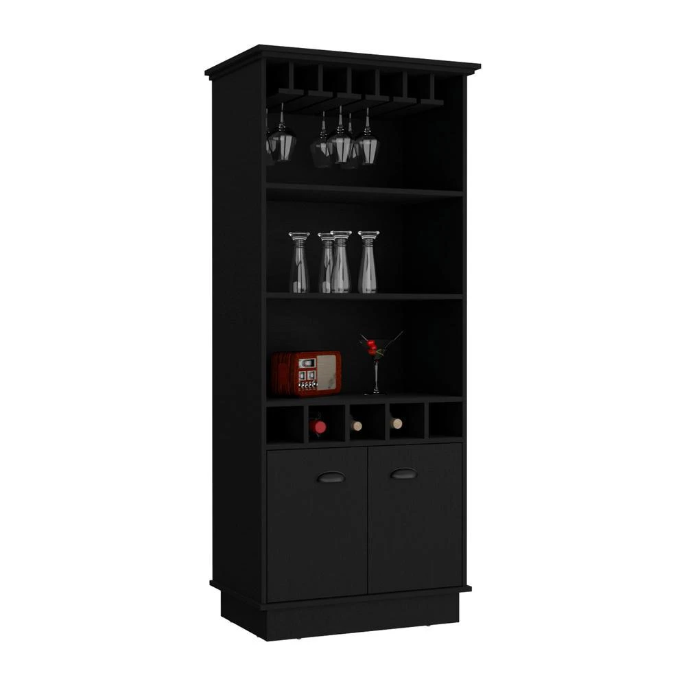 商品Depot E-Shop|Bar Cabinet with Wine Rack, three Open Storage Shelves and One Cabinet,Black,价格¥3066,第4张图片详细描述