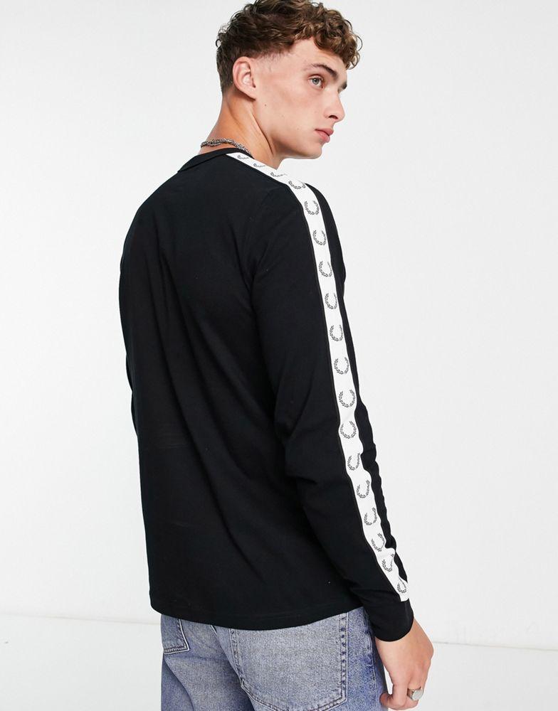 Fred Perry taped  long sleeve top in black商品第2张图片规格展示