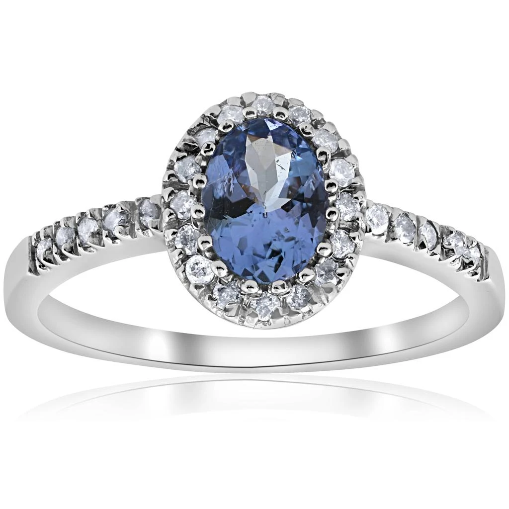 商品Pompeii3|Oval Tanzanite Halo Diamond Ring 10K White Gold,价格¥3508,第1张图片