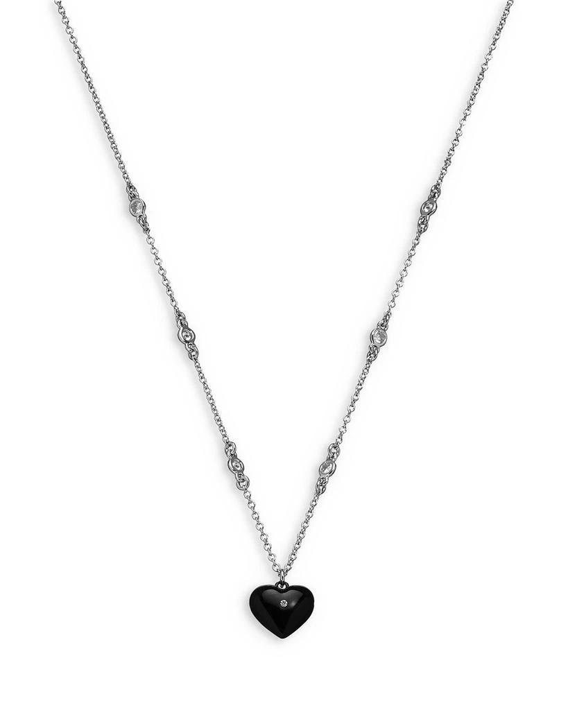 Pavé Black Heart & Cubic Zirconia Pendant Necklace in Silver Tone, 16"-18" 商品