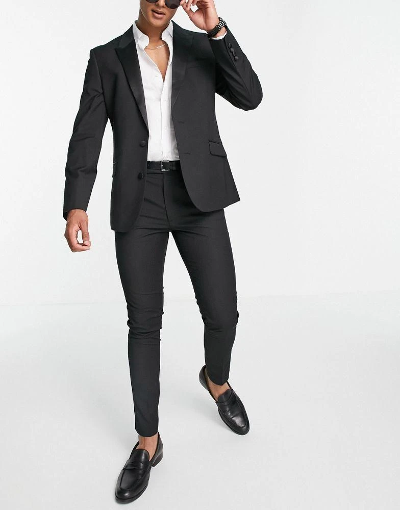 商品ASOS|ASOS DESIGN skinny tuxedo in black suit trousers,价格¥164,第4张图片详细描述