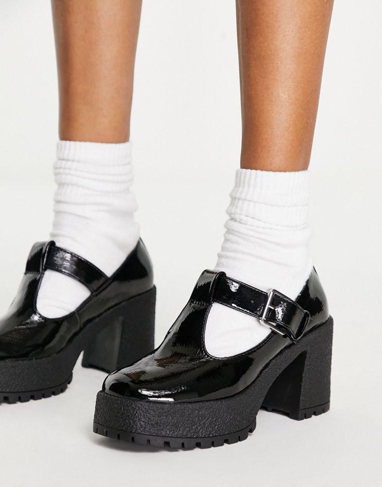 ASOS DESIGN Spark chunky mary jane high shoes in black patent商品第2张图片规格展示