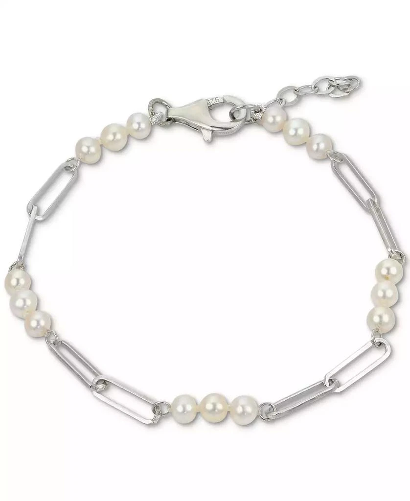 商品Macy's|Cultured Freshwater Pearl (4 - 4-1/2mm) Paperclip Link Bracelet in Sterling Silver,价格¥695,第1张图片