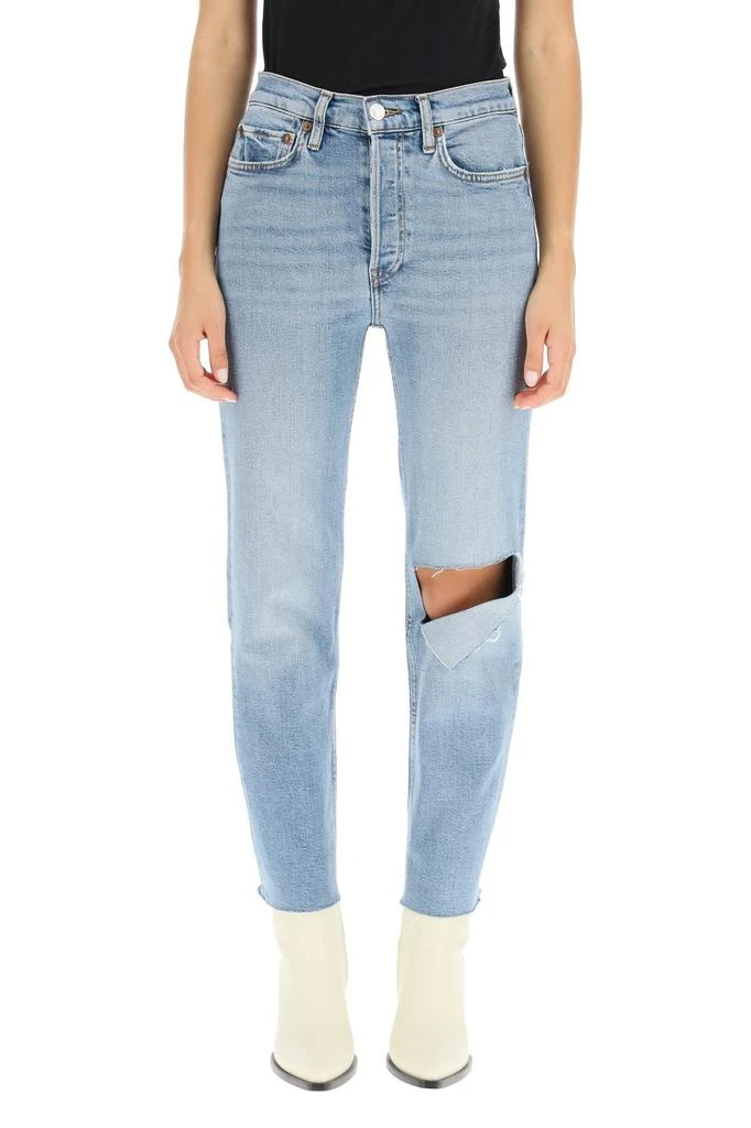 商品Re/Done|Re/done high rise stove pipe jeans with rips,价格¥1293,第2张图片详细描述