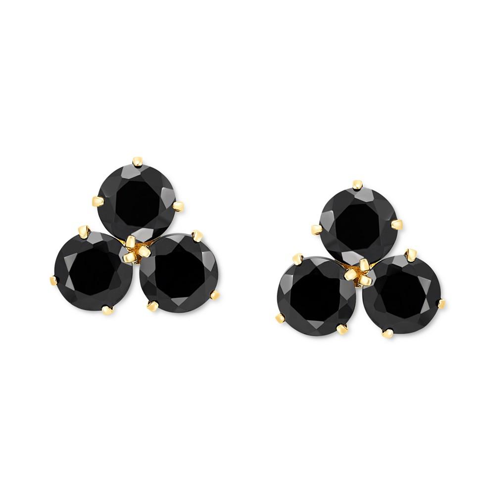 Onyx Trillium Flower Stud Earrings in 14k Gold商品第3张图片规格展示