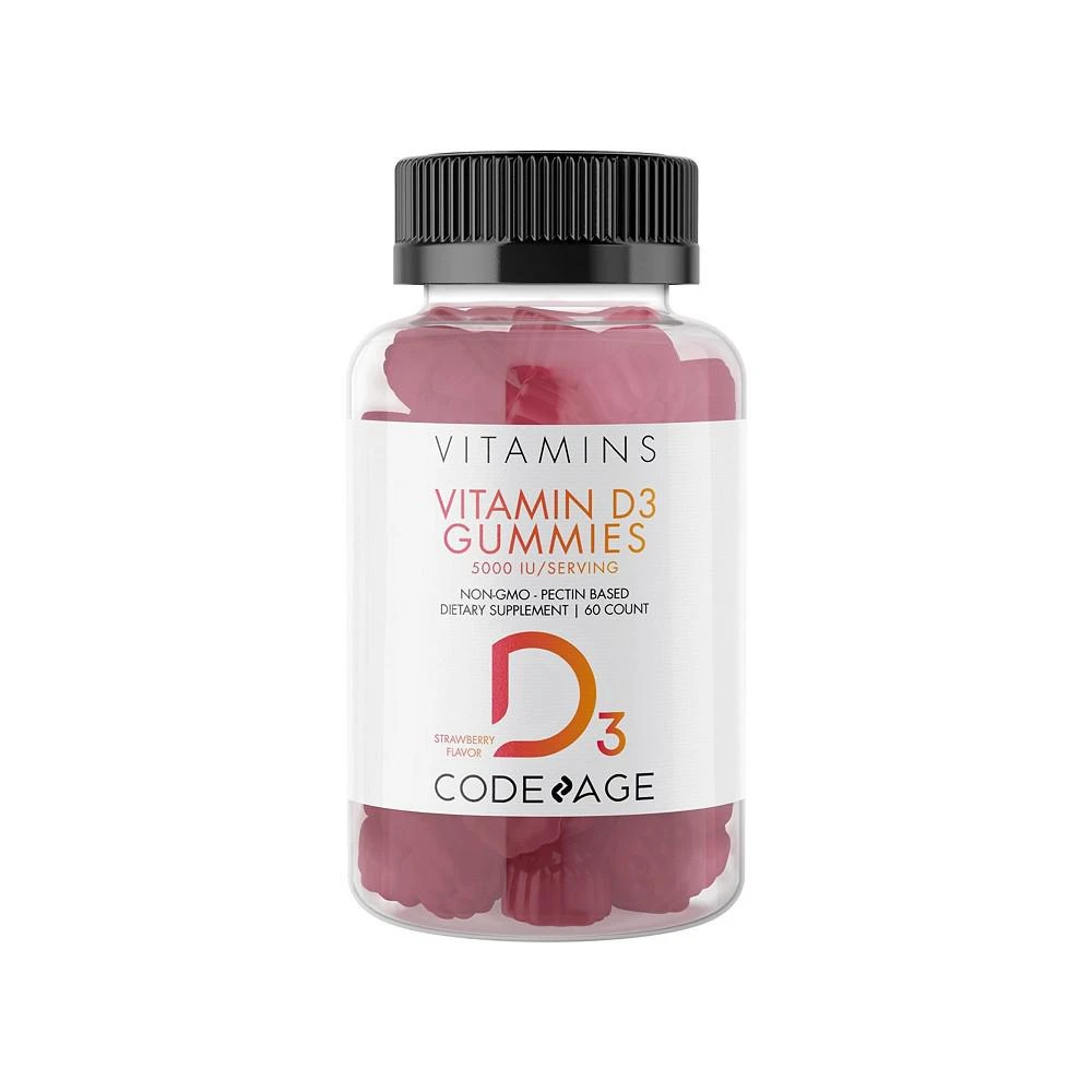 商品Codeage|Vitamin D3 Gummies, 5000 IU, Strawberry Flavored Vitamin Supplement -  60ct,价格¥150,第1张图片