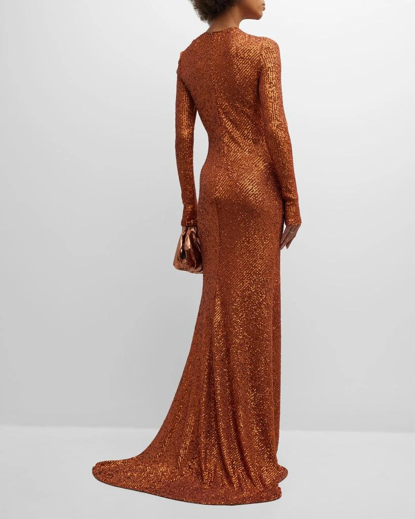Long-Sleeve Sequin Gown with Bow Detail 商品