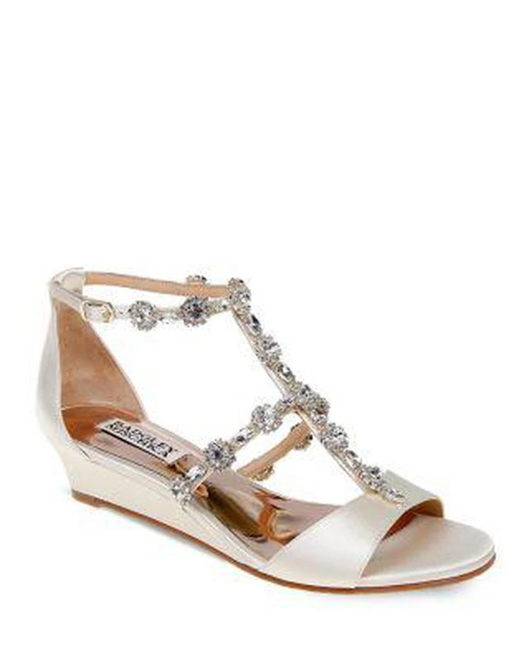 商品Badgley Mischka|Terry Embellished T Strap Wedge Sandals ,价格¥733,第1张图片