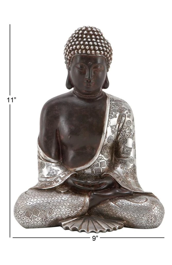 商品UMA|Silvertone Polystone Bohemian Buddha Sculpture with Engraved Carvings and Relief Detailing,价格¥387,第3张图片详细描述