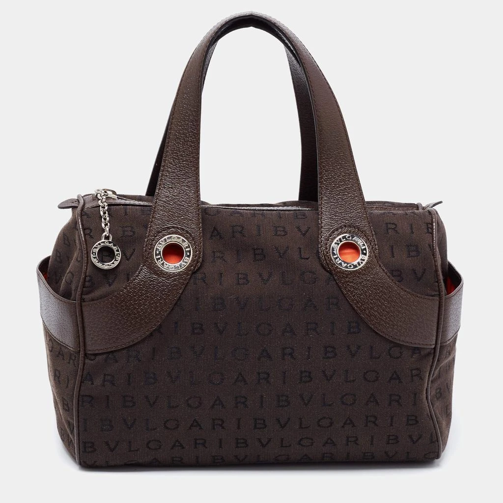 商品[二手商品] BVLGARI|Bvlgari Brown Logo Mania Fabric and Leather Boston Bag,价格¥3056,第1张图片