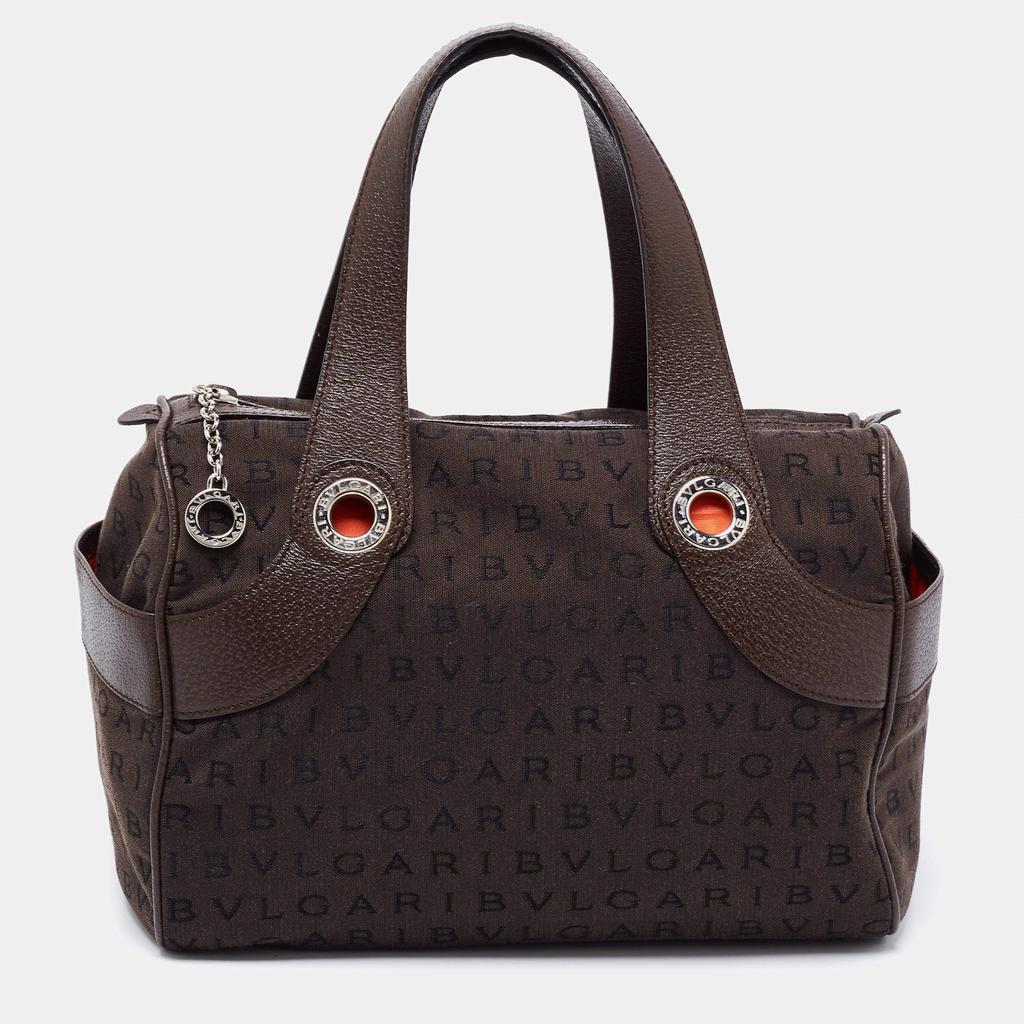 商品[二手商品] BVLGARI|Bvlgari Brown Logo Mania Fabric and Leather Boston Bag,价格¥2908,第1张图片