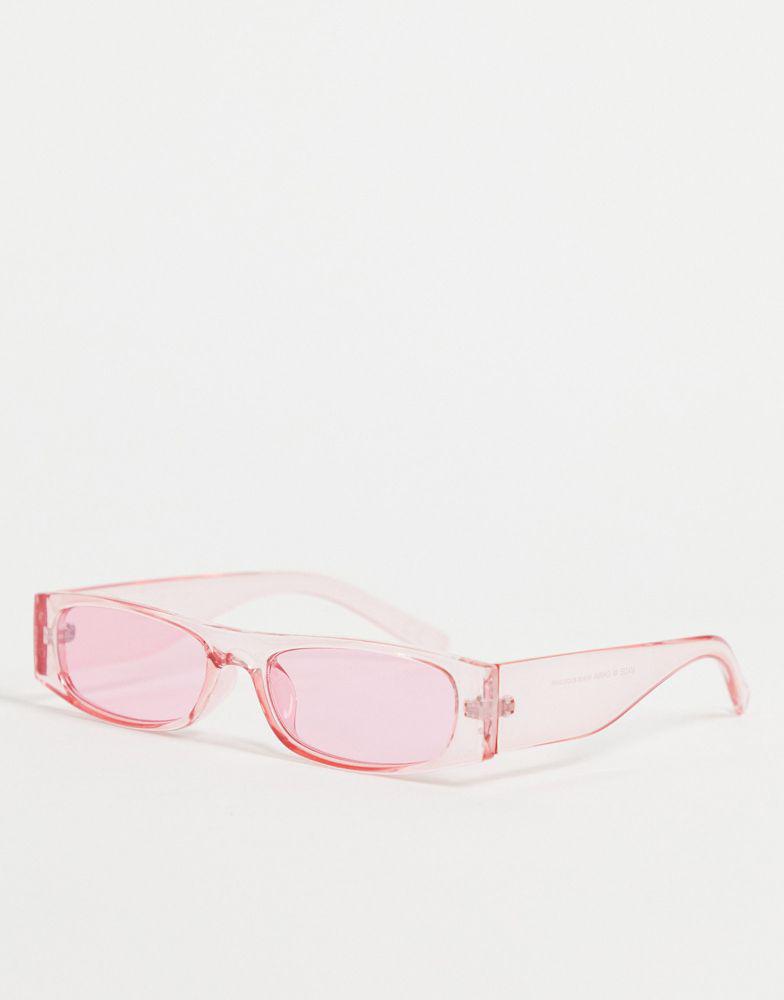 ASOS DESIGN 90's mini rectangle sunglasses in pink  - LPINK商品第1张图片规格展示