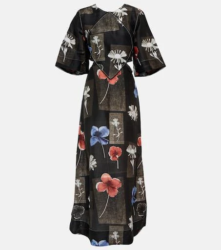 商品Ganni|花卉亚麻与真丝加长连衣裙,价格¥2120,第1张图片