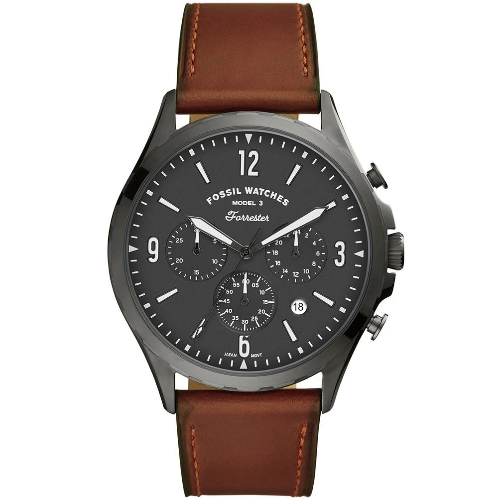 商品Fossil|Men's Forrester Brown Leather Strap Watch 46mm,价格¥841,第1张图片