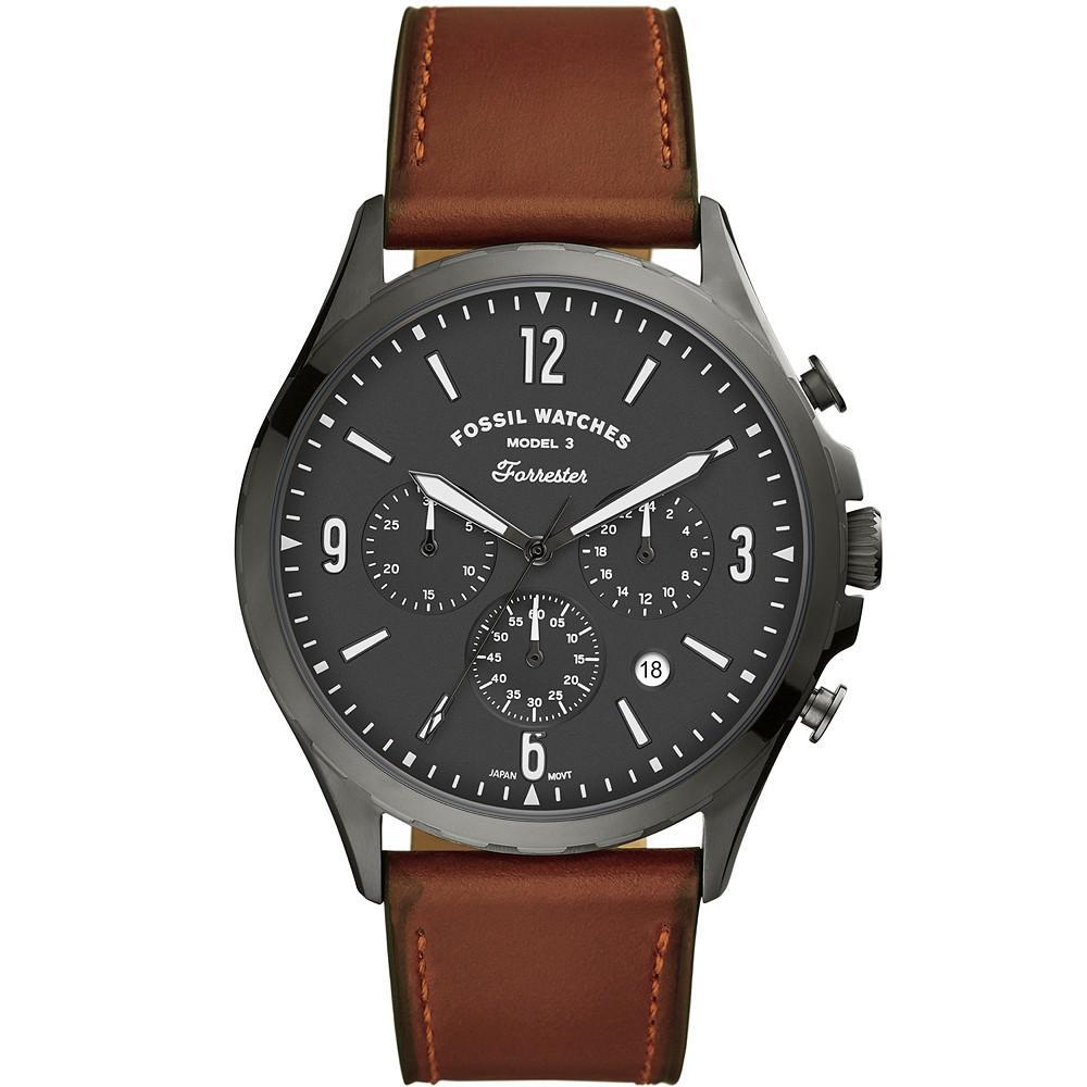 商品Fossil|Men's Forrester Brown Leather Strap Watch 46mm,价格¥771,第1张图片