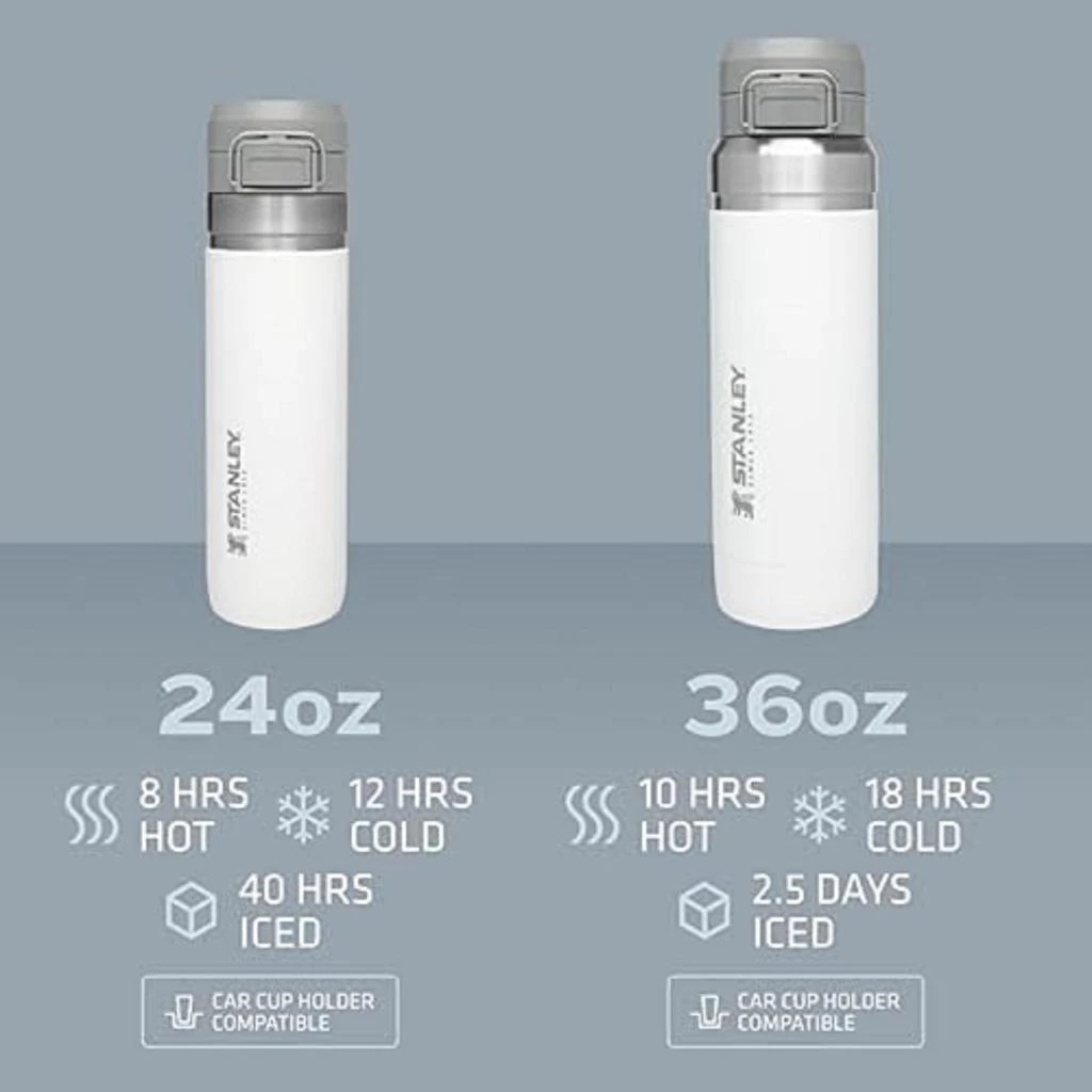 商品Stanley|Stanley Quick Flip GO Water Bottle 24 oz | Push Button Lid | Leakproof and Packable for Travel and Sports | Insulated Stainless Steel | BPA-Free | Polar,价格¥187,第5张图片详细描述