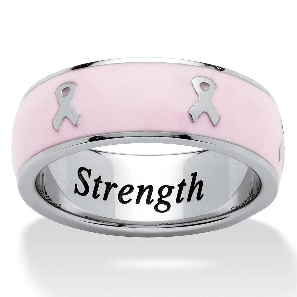 商品Palm Beach Jewelry|Breast Cancer Awareness Pink Enamel and Stainless Steel Ribbon Eternity Band,价格¥297,第1张图片