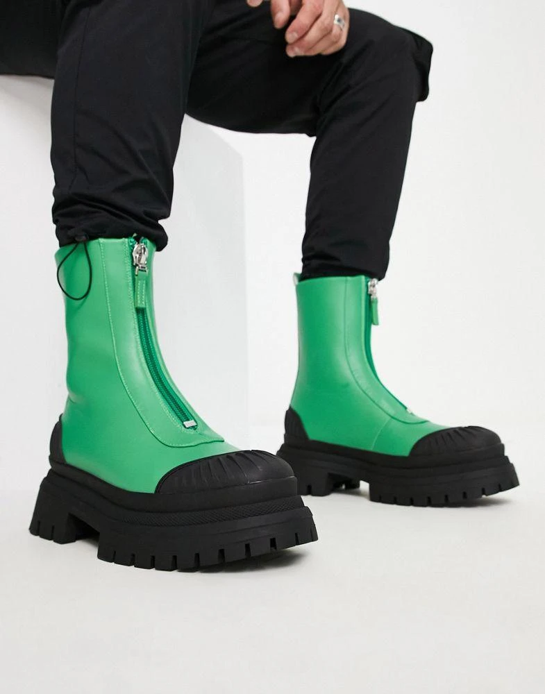 商品ASOS|ASOS DESIGN chelsea boot with zip front in green faux leather and black sole,价格¥327,第4张图片详细描述