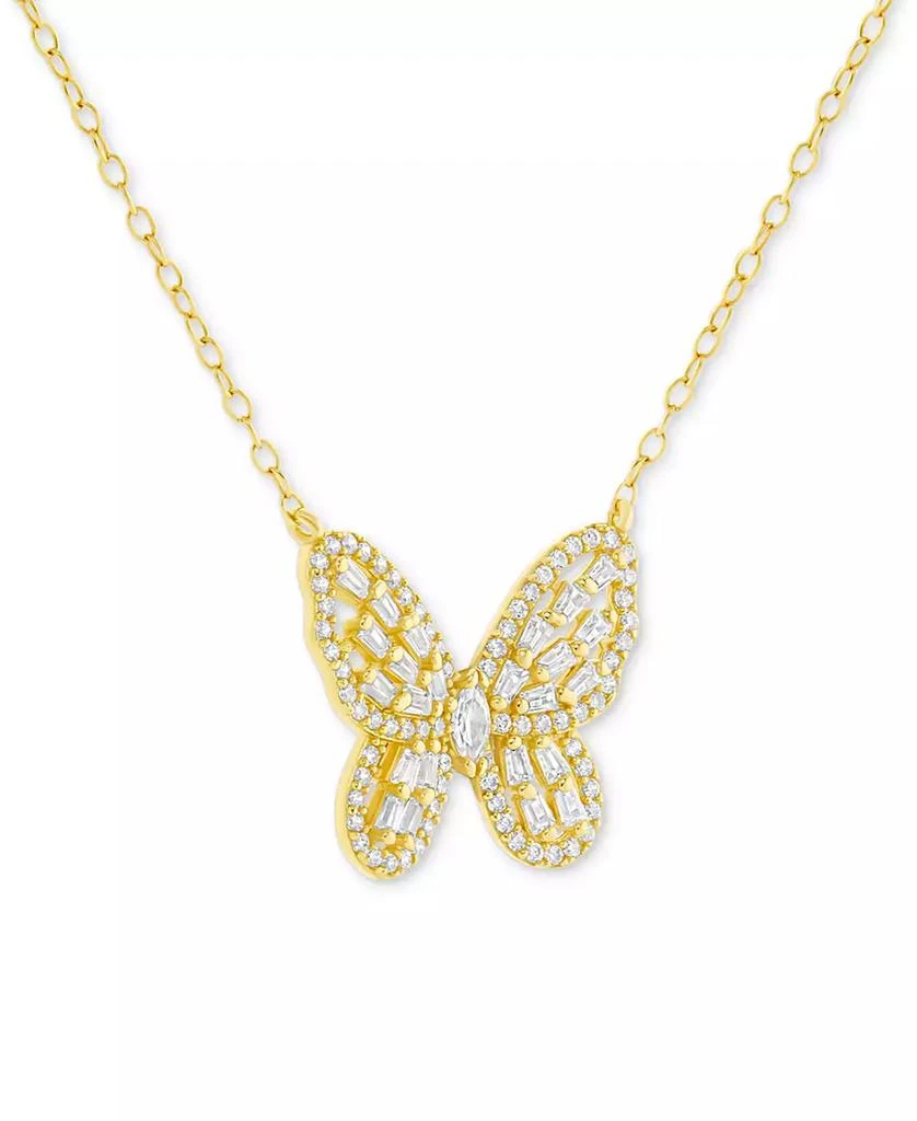 商品Holiday Lane|Cubic Zirconia Butterfly Pendant Necklace in 18k Gold-Plated Sterling Silver, 16" + 2" extender, Created for Macy's,价格¥151,第4张图片详细描述