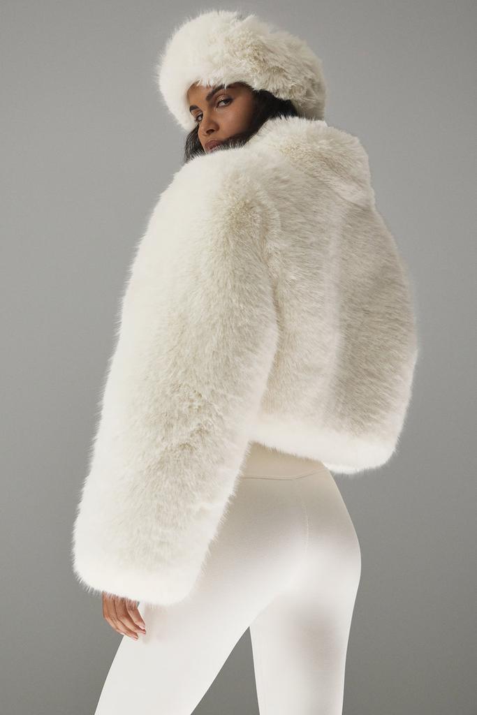 Alo Opulent Faux Fur Cropped Jacket - Ivory - Jackets - Free