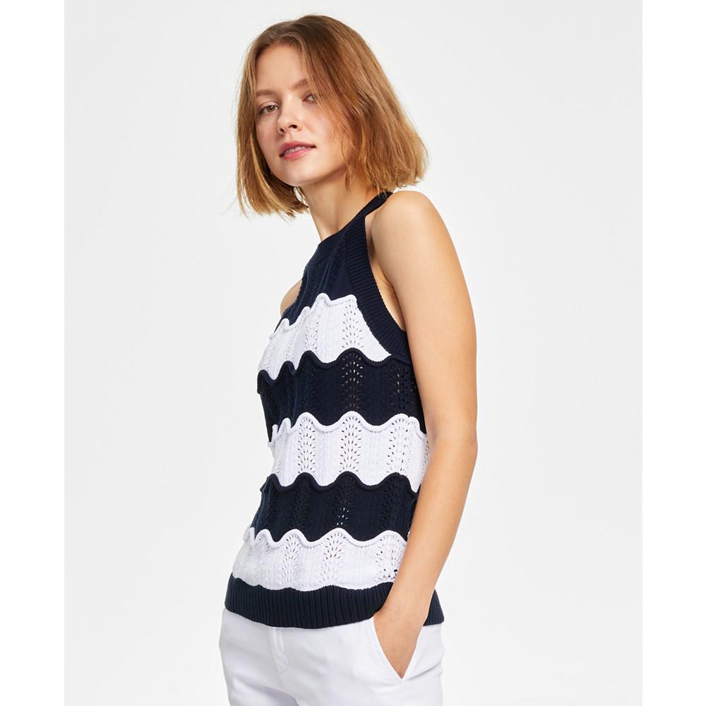 Women's Cotton Scallop-Stripe Tank商品第1张图片规格展示