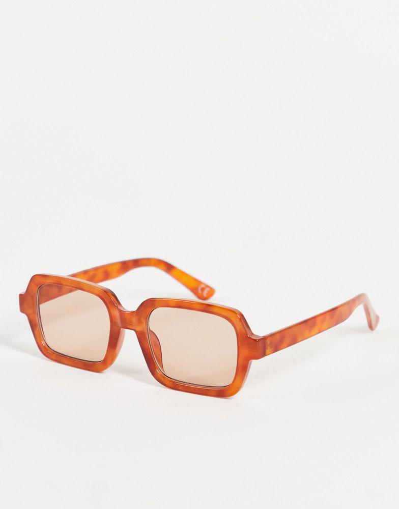 ASOS DESIGN square sunglasses with brown lens in brown tortoiseshell - BROWN商品第1张图片规格展示
