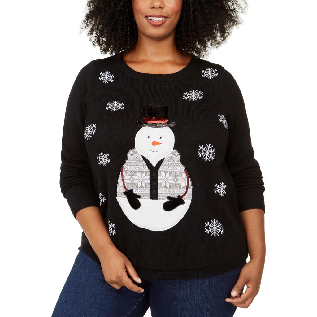 Karen Scott Womens Plus Friendly Snowman Festive Snowman Christmas Sweater商品第1张图片规格展示