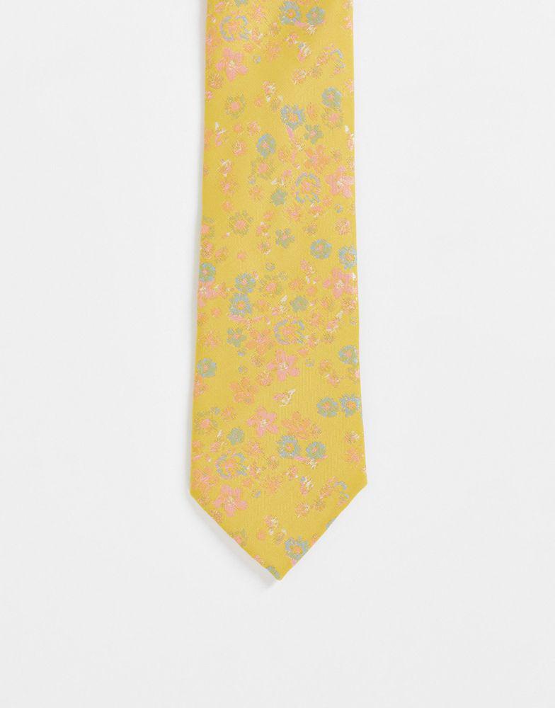 ASOS DESIGN slim tie in gold ditsy floral商品第1张图片规格展示