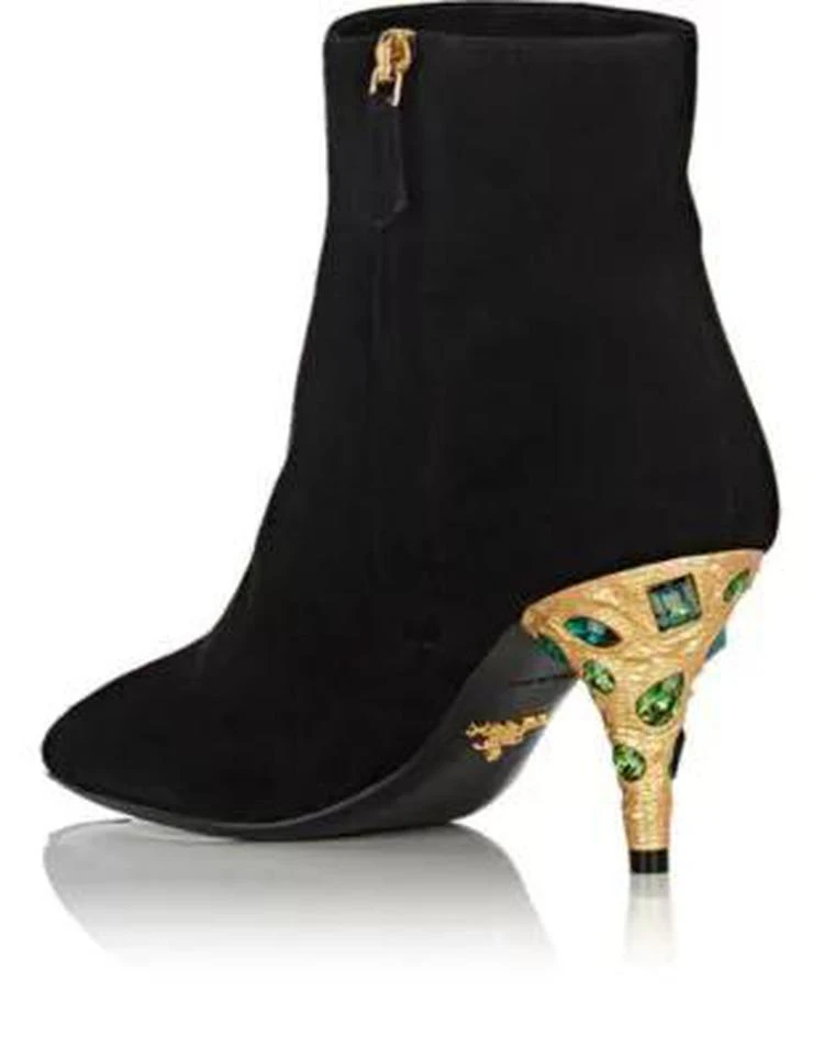 商品Prada|Jeweled-Heel Suede Ankle Boots,价格¥4900,第3张图片详细描述