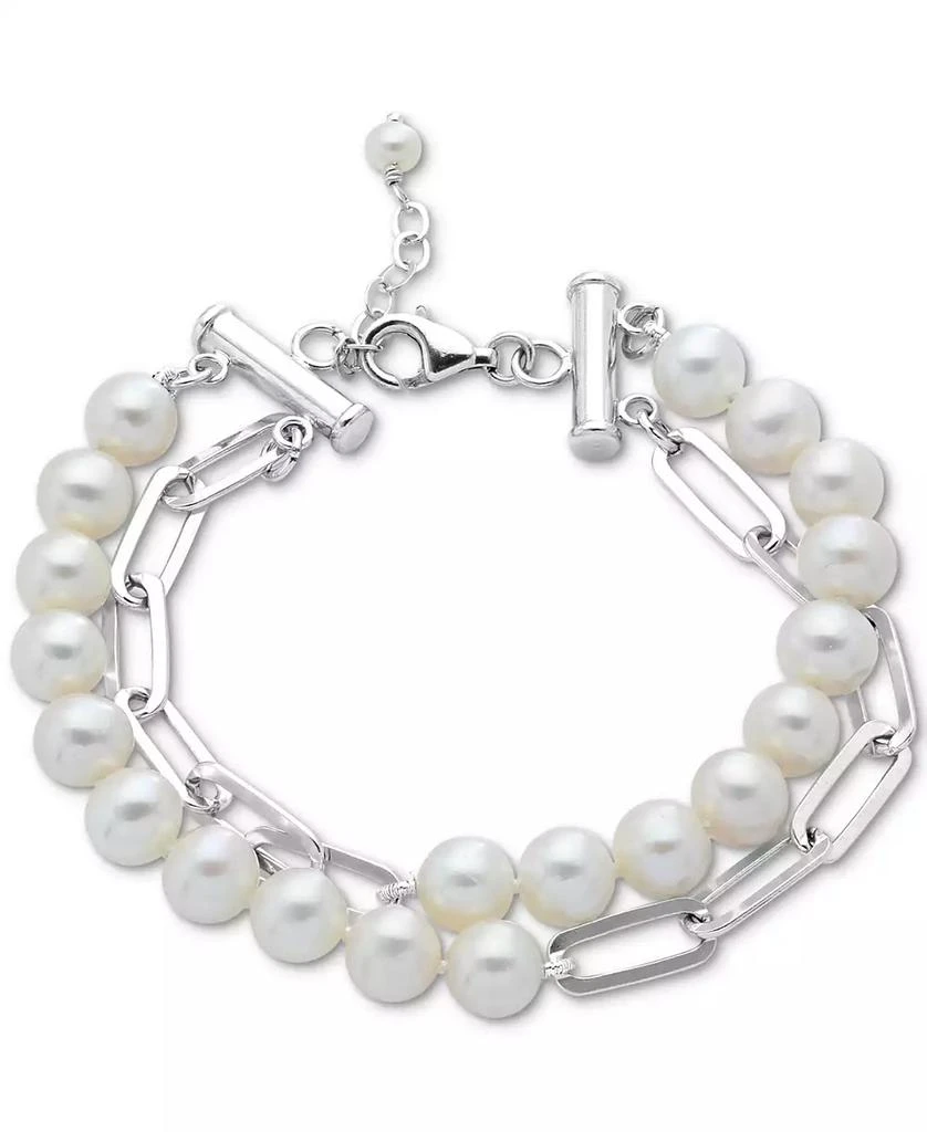 商品Macy's|Cultured Freshwater Pearl (7-8mm) Paperclip Link Layered Bracelet in Sterling Silver,价格¥4050,第1张图片