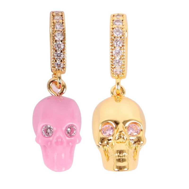 商品Crystal Haze Jewelry|Crystal pave mr nice light pink and golden skull pendants set with crystal eyes,价格¥1398,第1张图片