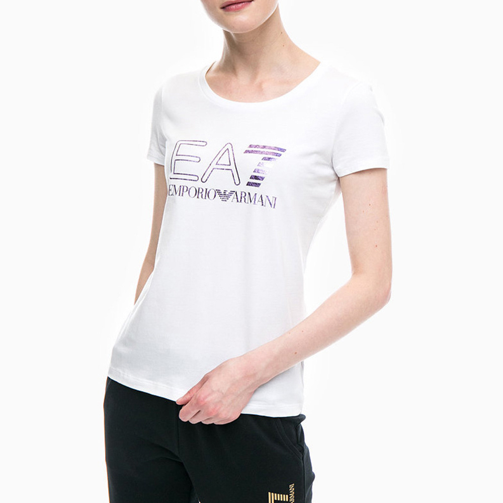 商品Emporio Armani|Emporio Armani 安普里奥 阿玛尼 白色女士短袖T恤 3ZTT85-TJ12Z-1100,价格¥506,第1张图片