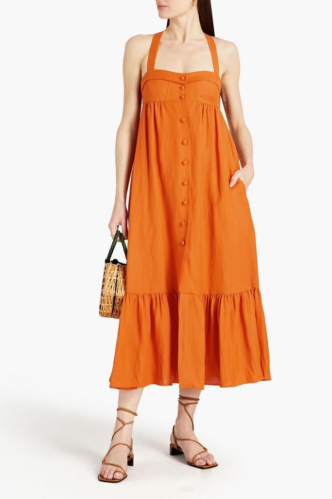 商品Sandro|Tulipe gathered shantung midi dress,价格¥631,第4张图片详细描述