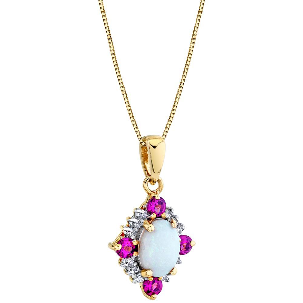Multi-Gemstone (7/8 ct. t.w. ) & Diamond (1/10 ct. t.w.) 18" Pendant Necklace in 10k Gold商品第2张图片规格展示