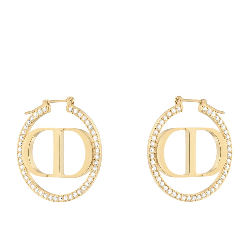 商品Dior|【预售3-7天】DIOR/迪奥 21秋冬30 MONTAIGNE系列 金色饰面金属环镶嵌白色仿水晶“CD”标志耳环E1760MTGCY_D301,价格¥4768,第1张图片