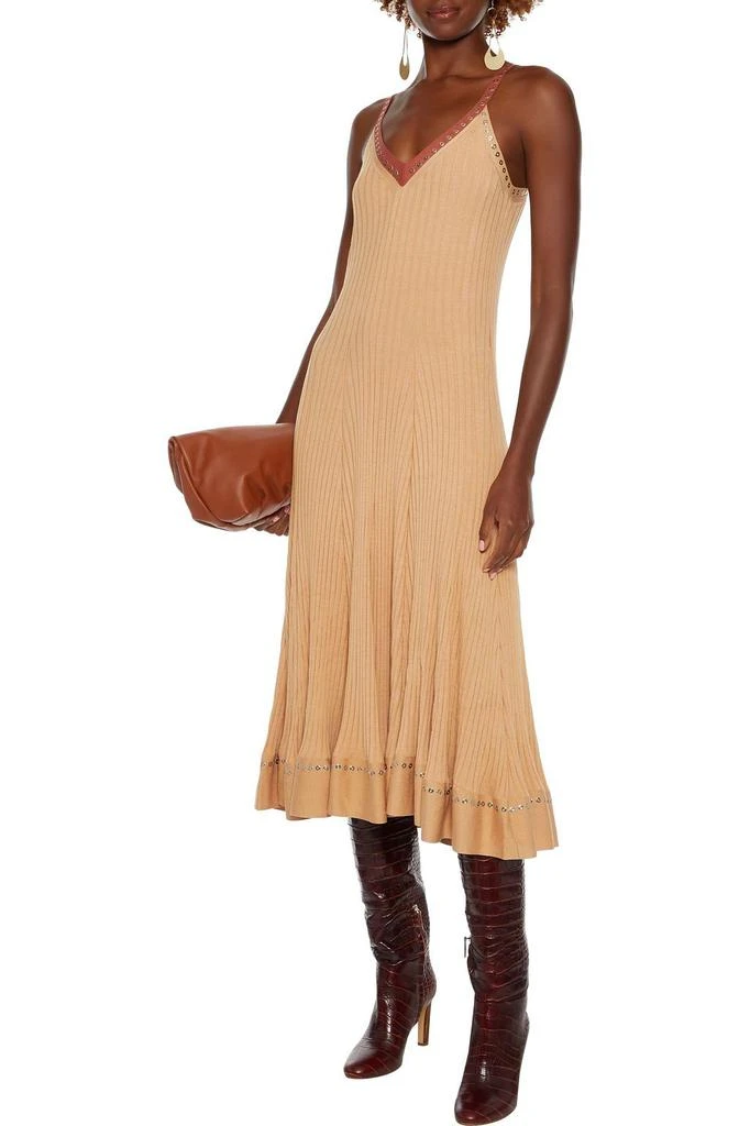 商品Chloé|Eyelet-embellished ribbed silk-blend midi dress,价格¥4126,第2张图片详细描述