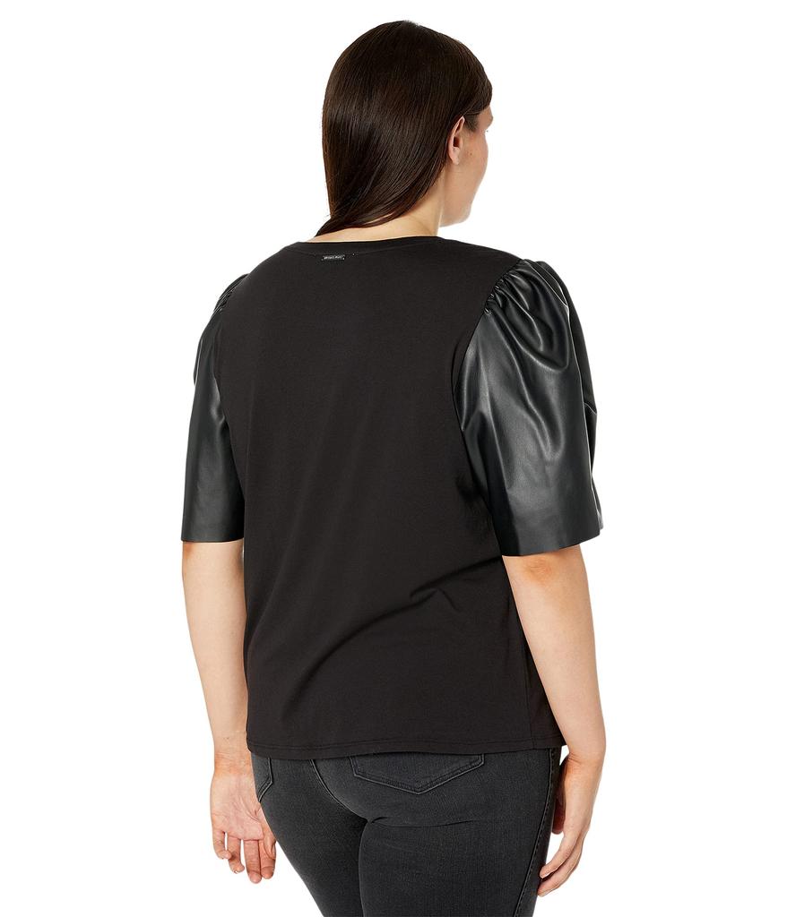 Plus Size T-Shirt with Leather Sleeve商品第2张图片规格展示