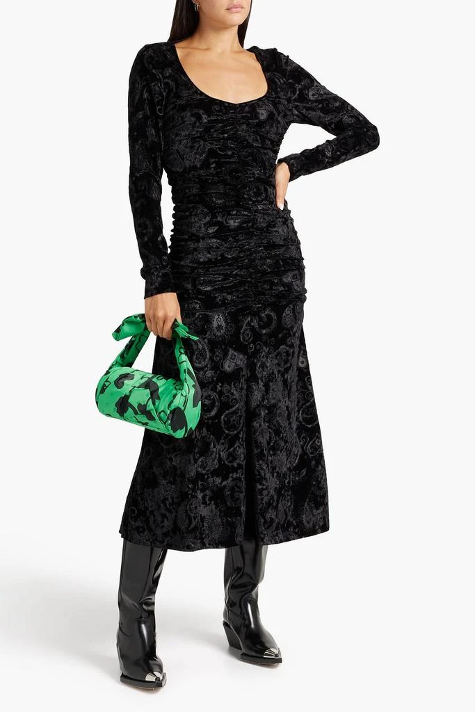 商品Ganni|Ruched velvet-jacquard midi dress,价格¥1125,第2张图片详细描述