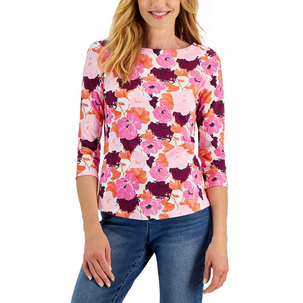 商品Charter Club|Women's 3/4-Sleeve Floral Boatneck Top, Created for Macy's,价格¥131,第1张图片