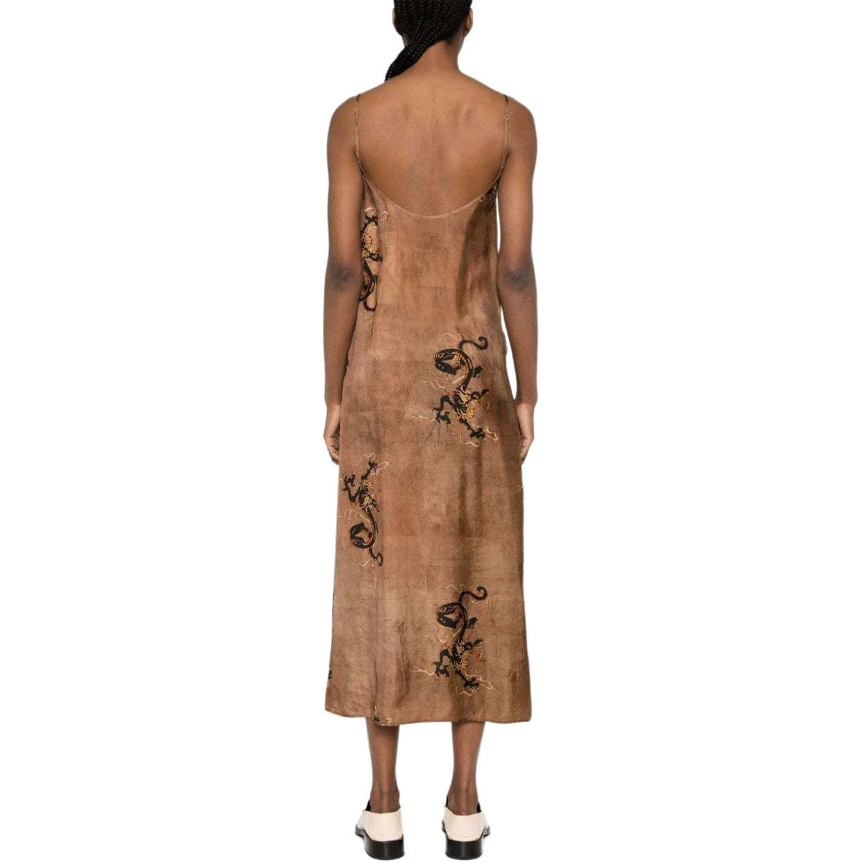 商品[国内直发] Uma Wang|SS24 新中式飞龙印花露背细节中长款吊带连衣裙 女款 驼棕色,价格¥5210,第3张图片详细描述