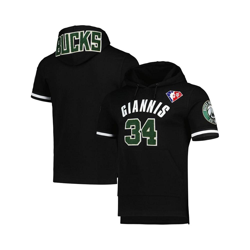 Men's Giannis Antetokounmpo Black Milwaukee Bucks Name and Number Short Sleeve Pullover Hoodie商品第1张图片规格展示