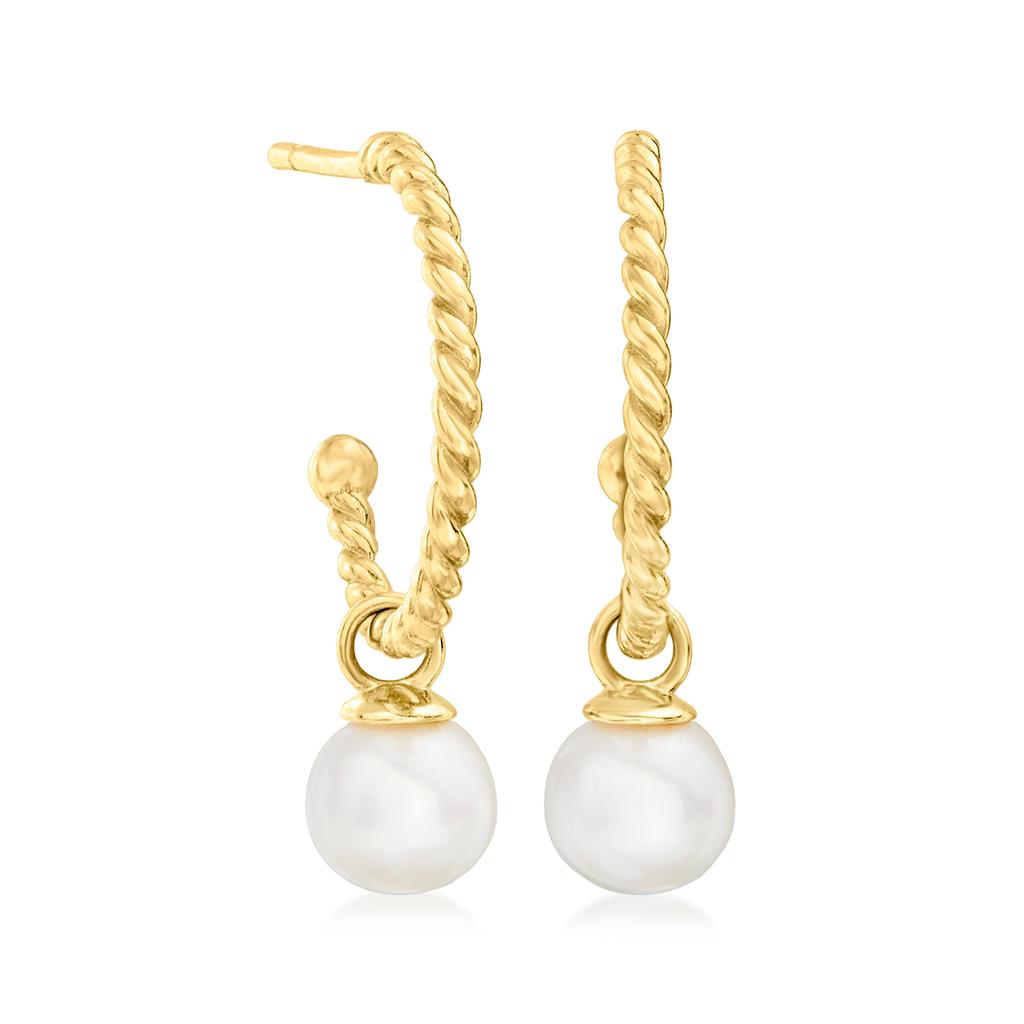RS Pure by Ross-Simons 4-4.5mm Cultured Pearl C-Hoop Drop Earrings in 14kt Yellow Gold商品第3张图片规格展示