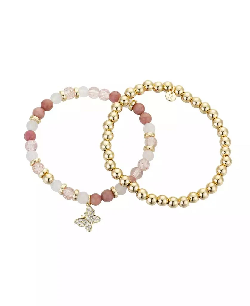 商品Unwritten|14K Gold Flash-Plated Pink Stone And Gold Bead Butterfly Bracelet Duo,价格¥391,第1张图片